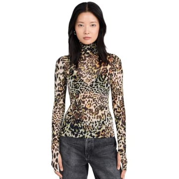 Stylish AFRM Zadie Turtleneck Long Sleeve Top for Women, Cheetah Print