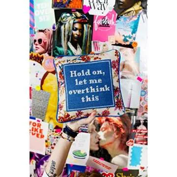 FURBISH Handmade Needlepoint Decorative Throw Pillow - Overthink - 11" x 11" - Small Embroidered Accent Pillow for Bed, Chair, Couch, Sofa - Aesthetic Room Decor