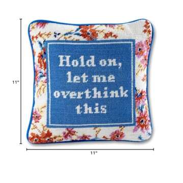FURBISH Handmade Needlepoint Decorative Throw Pillow - Overthink - 11" x 11" - Small Embroidered Accent Pillow for Bed, Chair, Couch, Sofa - Aesthetic Room Decor