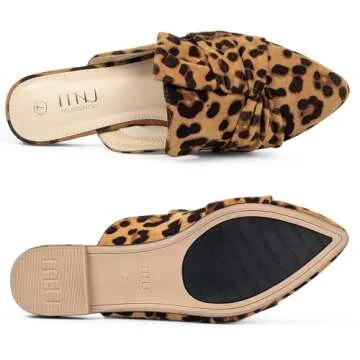 MUSSHOE Mules for Woman Comfortable Pointed Toe Slip On Womens Mules Flats with Knot,Leopard 8