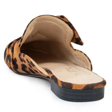 MUSSHOE Mules for Woman Comfortable Pointed Toe Slip On Womens Mules Flats with Knot,Leopard 8
