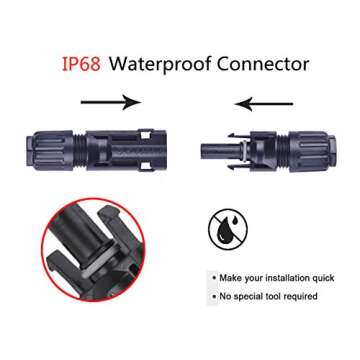 Slocable Solar Panel Connector, 10mm 8AWG 1500V IP68 Waterproof 70A PV Plug Tinned Copper Pins,5 Pairs