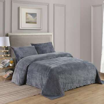 Cozy Fleece Comfort Collection Velvet Plush Sheet Set, Queen, Gray, 1 Sheet Set