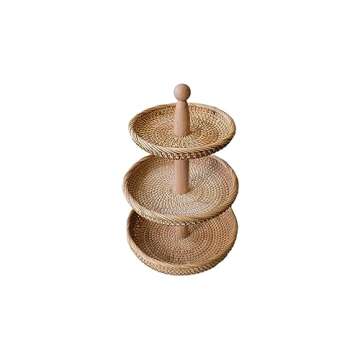 LiLaCraft 3-Tier Knited Rattan Wicker Serving Standing Trays for Elegant Entertaining