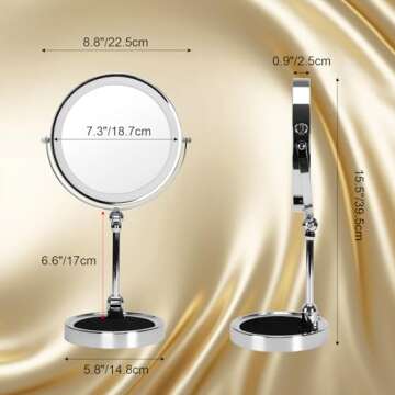 Wtrgas 1X/10X Folding Lighted Magnifying Makeup Mirror, Vanity Mirror, Adjustable Double Sided Mirro...