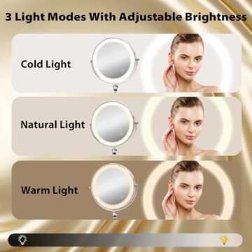 Wtrgas 1X/10X Folding Lighted Magnifying Makeup Mirror, Vanity Mirror, Adjustable Double Sided Mirror, 8 inch