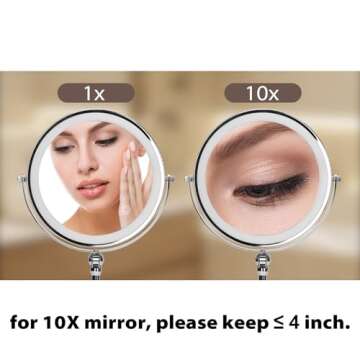 Wtrgas 1X/10X Folding Lighted Magnifying Makeup Mirror, Vanity Mirror, Adjustable Double Sided Mirror, 8 inch