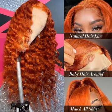 GIANNAY Ginger Lace Front Wigs for Women Long Loose Curly Wave Orange Lace Wig Ginger Color Wigs for...
