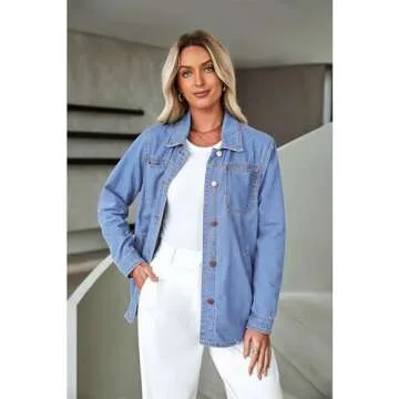 luvamia Casual Denim Jacket For Women Jean Jacket For Women Trendy Distressed Jean Jacket Women Light Jackets For Women Oversized Denim Jacket Women Turquoise Blue Size Large Fits Size 12 Size 14