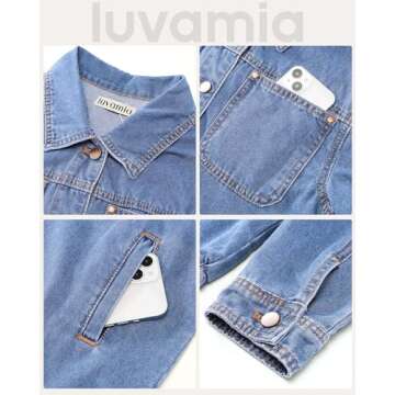 luvamia Casual Denim Jacket For Women Jean Jacket For Women Trendy Distressed Jean Jacket Women Light Jackets For Women Oversized Denim Jacket Women Turquoise Blue Size Large Fits Size 12 Size 14