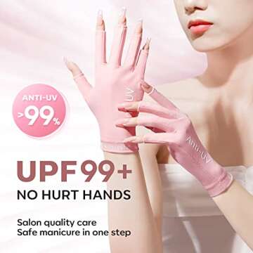 modelones UV Gloves for Nail Lamp - Pink, Premium UPF99+ UV Protection Gloves for Gel Manicure, Nail...