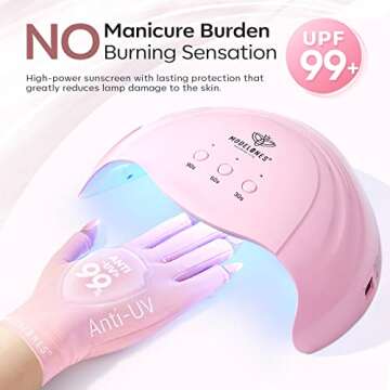 modelones UV Gloves for Nail Lamp - Pink, Premium UPF99+ UV Protection Gloves for Gel Manicure, Nail Art Skin Care Fingerless Anti UV Glove Protect Hands from UV Harm
