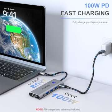 USB C Hubs, 9-in-1 USB C Adapters with 4K@60Hz HDMI, 100W PD, SD/TF Card Readers, USB 3.0/C Data Port and Audio Port, Mac Dongles for Type-C Device, MacBook Pro/Air, Dell, Lenovo, HP Laptops (Silver)