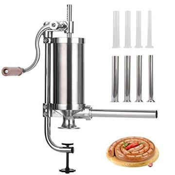 MASTER FENG Sausage Stuffer: Premium Stainless Steel Vertical Meat Filling Kitchen Machine with 8 Tu...