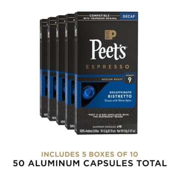 Peet's Coffee Medium Roast Decaf Espresso Capsules – Nespresso Compatible – 50 Count