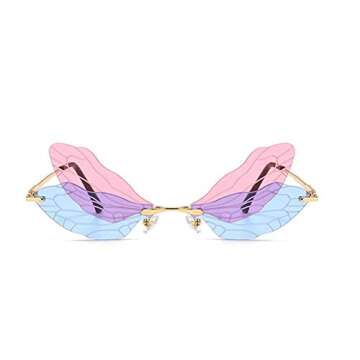 ENTHYI Dragonfly Wing Shape Sunglasses for Women/Men Frameless Irregular Glasses Shades Party Sun Gl...