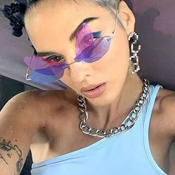 ENTHYI Dragonfly Wing Shape Sunglasses for Women/Men Frameless Irregular Glasses Shades Party Sun Glasses (purple/blue)