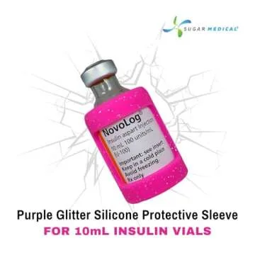 Sugar Medical Insulin Vial Protective Sleeve. Silicone Cover to Protect Your Insulin Vial from Breaking. Fits 10ml Insulin Brands. (Glitter Pink)