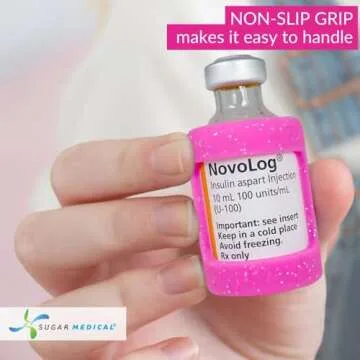 Sugar Medical Insulin Vial Protective Sleeve. Silicone Cover to Protect Your Insulin Vial from Breaking. Fits 10ml Insulin Brands. (Glitter Pink)