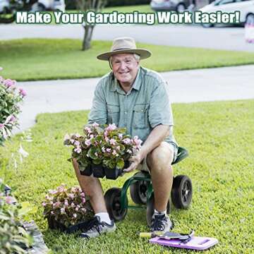 Goplus Garden Cart with Wheels, Utility Stool Cart w/Adjustable 360 Degree Swivel Seat, Outdoor Lawn...