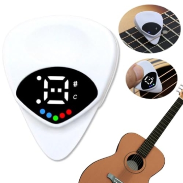 Guitar Tuner and Guitar Pick 2 in 1, Digital Guitar Pick with LED Screen Display, 0.6mm Guitar Pick ...