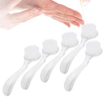 5Pcs Soft Nail Dust Cleaning Brush with Fine Handle Grip, Portable Nail Art Fingernail Scrub Cleaning Brushes, Manicure DIY Nail Tool(White)