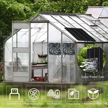 Riakrum Solar Powered Fan Solar Panel Dual Fans Kit 10w 12v Solar Exhaust Fan Outdoor Waterproof Solar Exhaust Fan for Greenhouse Chicken Coop Pet House Sheds Window(1 Set)