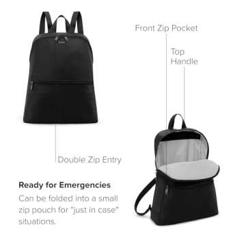 TUMI - Just In Case Foldable Backpack - Lightweight, Compact Travel Backpack - For One Bag Travel - 15.5" X 12.3" X 4.5" - Black with Gunmetal Hardware