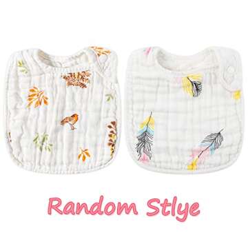 Zainpe 6Pcs Snap Muslin Cotton Bibs for Baby, Flamingo Star Flower Machine Washable Adjustable Burp Cloths with 6 Absorbent Soft Layers for Infant Newborn Toddler Drooling Feeding and Teething