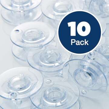 Brother Sewing and Embroidery Bobbins 10-Pack, SA156,Clear, 11.5 mm