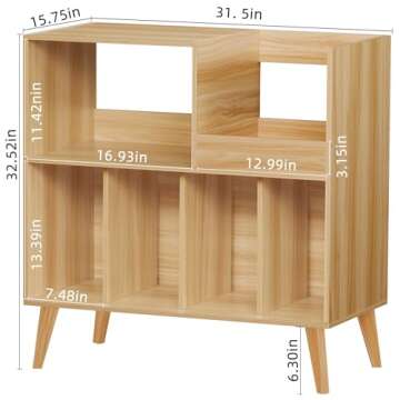 LELELINKY Large Record Player Stand, Turntable Stand with Storage, Vinyl Record Holder with Display Area, Record Player Table Holds Up to 300 Albums, Record Stand for Music room Living Room-Natural