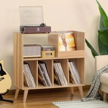 LELELINKY Record Player Stand for 300 Albums with Storage