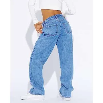 Cicy Bell Women's Baggy Boyfriend Jeans High Waisted Straight Leg Mom Loose Denim Pants with Pockets Blue