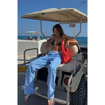 Cicy Bell Women's Baggy Boyfriend Jeans High Waisted Straight Leg Mom Loose Denim Pants with Pockets Blue