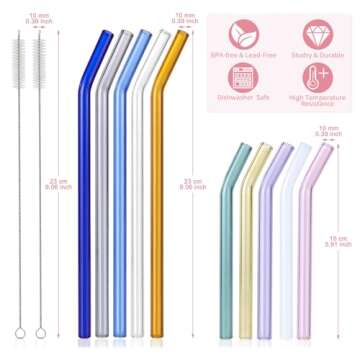 10 Pcs Reusable Colorful Bent Glass Straws - Perfect for All Beverages