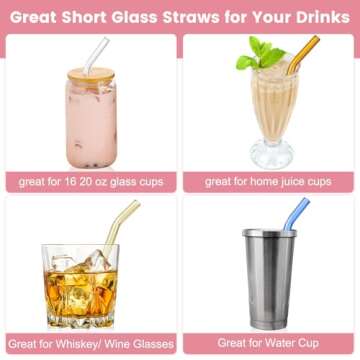 10 Pcs Colorful Reusable Bent Glass Straws Perfect for Drinks