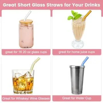 10 Pcs Colorful Reusable Bent Glass Straws Perfect for Drinks