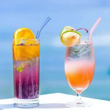 10 Pcs Colorful Reusable Bent Glass Straws Perfect for Drinks