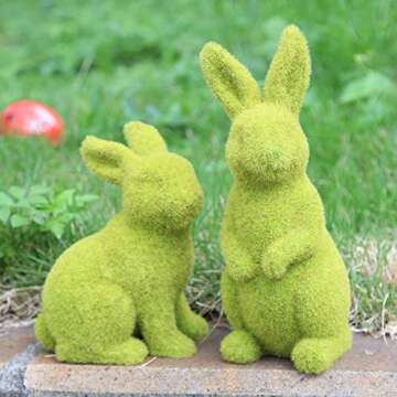 Decorative Decorations for Easter Bunny Gifts, Moss Green Flocking Sculpture, Garden Courtyard Family Gathering Celebration Decorations (Small 2PCS Standing+Sitting)