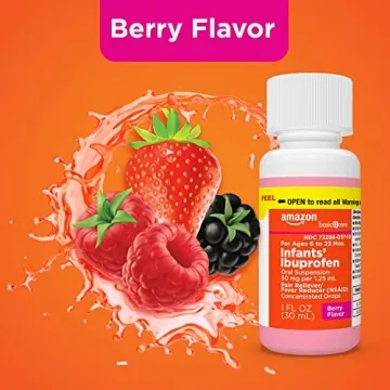 Amazon Basic Care Infants' Ibuprofen Oral Suspension Drops, 50 mg per 1.25 mL, Berry Flavor, For Minor Aches and Pains, Sore Throat, Headache Relief and More, 1 fl oz (Pack of 1)