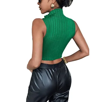 SweatyRocks Women's Sleeveless Halter Twist Front Crop Top Slim Fit Ribbed Knit Vest Tank Tops Green S