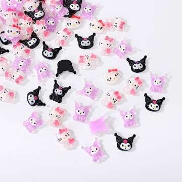 COOSLIM Kawaii Nail Charms - 40PCS Cartoon Kitty Nail Decorations for Nail Art Supplies