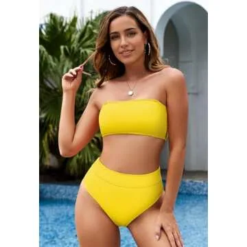 Pink Queen Women's Removable Strap Pad High Waist Bikini Set Swimsuit Yellow M
