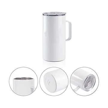 PYD Life 4 Pack Sublimation Blank Tumblers 20 OZ White Mugs with Handle,Stainless Steel Coffee Travel Cups with Sliding Lid for Mug Tumbler Heat Press Sublimation Oven Printing
