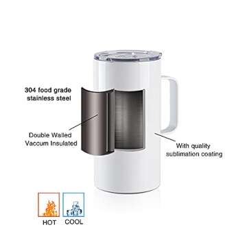 PYD Life 4 Pack Sublimation Blank Tumblers 20 OZ White Mugs with Handle,Stainless Steel Coffee Travel Cups with Sliding Lid for Mug Tumbler Heat Press Sublimation Oven Printing