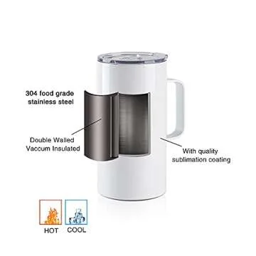 PYD Life 4 Pack Sublimation Blank Tumblers 20 OZ White Mugs with Handle,Stainless Steel Coffee Travel Cups with Sliding Lid for Mug Tumbler Heat Press Sublimation Oven Printing
