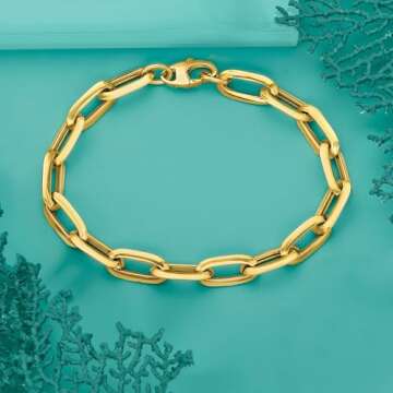 Ross-Simons Italian 14kt Yellow Gold Paper Clip Link Bracelet. 7 inches