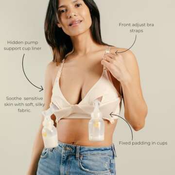Pumping and Nursing Bra in One with Fixed Padding - Patented Supermom T-Shirt - Pumping Bra Hands Free - Comfortable Maternity Breast Pump Bra - Bra for Breastfeeding Pumps for Women | SR40C
