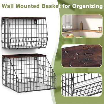 Fruit and Vegetable storage, 2 Set Wall Mounted Wire Baskets, Fruit Basket for Kitchen Counter, Hang...