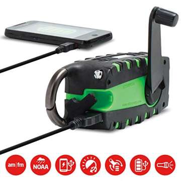 Eton - Scorpion II Rugged Multipowered Portable Emergency Weather Radio & Flashlight Green, Hand Cra...